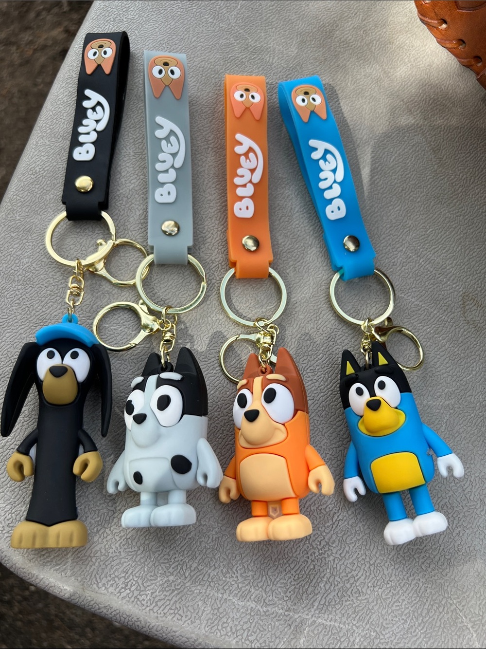 Bluey Character Dog Toy Keychain Set - Black, Gray, Orange, Blue